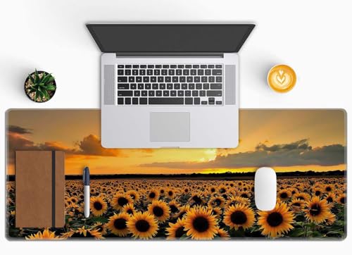 Sunflower Field Extended Big Mouse Pad Large,XL Gaming Mouse Pad Desk Pad,31.5x11.8inch Long Computer Keyboard Mouse Mat Mousepad with 3mm Non-Slip Base and Stitched Edge for Home Office Work - color: Sunflower Field
