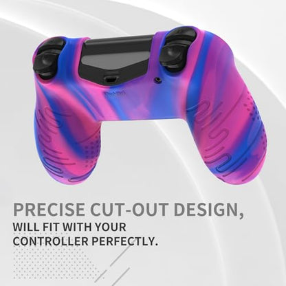 PlayVital Line & Dot Pink & Purple & Blue Silicone Cover Skin for ps4 Controller, Anti-Slip Soft Protector Case Cover with Thumb Grip Caps - color: Pink Purple Blue