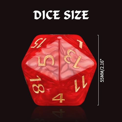 20 Sided DND Dice,D20 Giant Polyhedral Dice,55mm Titan Large Pearl Color D20 Dice,20 Sided Cube D&D Dice Set for Dungeons and Dragons, RPG, MTG Table Games(Red-Pearl Series) - color: D-20 Red
