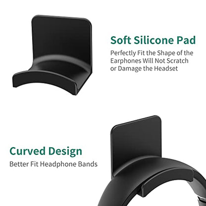 Headphone Hook for Desk, Headset & Controller Holder, Black 2 Pcs | Space-saving headphone hanger and wall mount alternative, durable ABS with non-slip pad, supports up to 1 kg - color: Black-2Pack