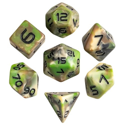 7PCS DND Dice Set Green Polyhedral Dice Set for D&D Tabletop Games | Leather Storage Bag, DM Gift, for Dungeons and Dragons Role Playing Games - color: Camo-green