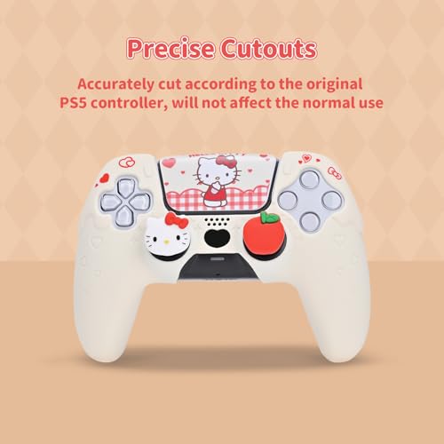 Kuitmor Silicone PS5 Controller Cover Skin Set, Anti-Slip Soft Protective Case for PS5 Wireless Controller with 2 Thumb Grip Caps and 1 Sticker (Beige Hello Kitty) - color: Beige Hello Kitty