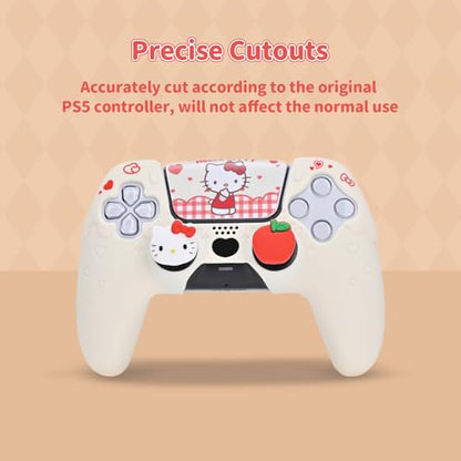 Kuitmor Silicone PS5 Controller Cover Skin Set, Anti-Slip Soft Protective Case for PS5 Wireless Controller with 2 Thumb Grip Caps and 1 Sticker (Beige Hello Kitty) - color: Beige Hello Kitty