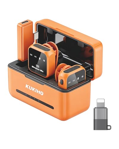 KUKIHO Wireless Lavalier Microphone for iPhone iPad Android with Charging Case 80h Battery Life, Noise Cancellation, 164ft Range Plug-Play Clip On Lapel Mic for YouTube, Video Recording, Vlog (Orange - color: Orange, size: With Case