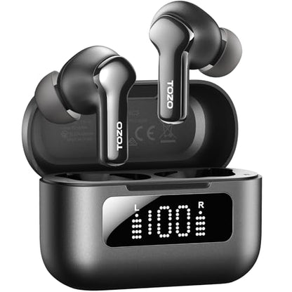 TOZO Hybrid Active Noise Cancelling Wireless Earbuds 6 Mics AI Clear Call | 68H Playtime LED Display 32 Preset EQs App Bluetooth 5.3 IPX8 Waterproof Ear Buds - color: Black