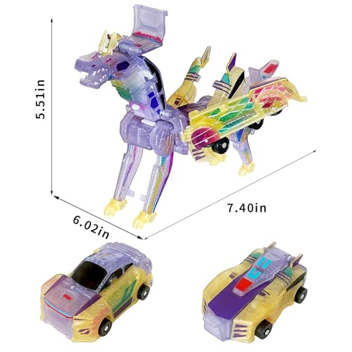 Crystal Transforming Dinosaur Car Toy 2-in-1 Transparent Magnetic Cars Convert to Dinosaur Robot, See-Through Crash-Activated Deformation Toy No Battery, for Kids 3-12 (Crystal) - color: Crystal
