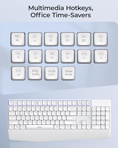 seenda COE200 Wireless Bluetooth Keyboard and Mouse Combo with Wrist Rest | USB/Bluetooth multi-device switching, quiet keys & clicks, full-size ergonomic set for PC, laptop, Mac, MacBook, White - color: White