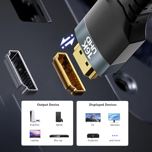 2PACK 16.5FT 96Gbps Ultra High Speed HDMI 2.2 Cables,Gold-Plated Connectors,Supports 16K@60Hz,8K@120Hz,4K@240/480Hz,Dynamic HDR10+,3D,eARC,DTS:X,HDCP 2.1,Compatible with PS5,Xbox,Gaming PC, - size: 16.5FT+16.5FT