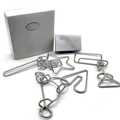 Zooshine 3PCS Large Hard Metal Brain Teaser Puzzles,Metal Wire Puzzle Set Challenging Magic Trick Toy for Party,Office Gift for Adults Kids Teens