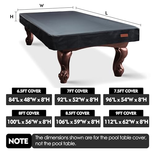 K-Musculo Heavy Duty Pool Table Cover, Waterproof Leatherette Billiard Table Cover with Soft Backing, Tear Resistant Fitted Protector for 6.5FT, 7FT, 7.5FT, 8FT, 8.5FT & 9FT Tables - color: Black