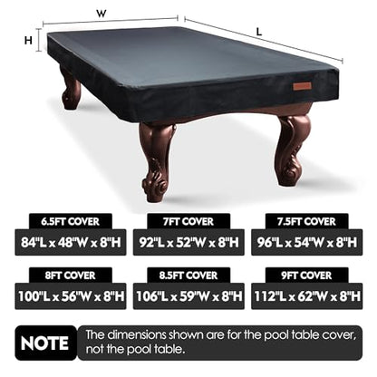 K-Musculo Heavy Duty Pool Table Cover, Waterproof Leatherette Billiard Table Cover with Soft Backing, Tear Resistant Fitted Protector for 6.5FT, 7FT, 7.5FT, 8FT, 8.5FT & 9FT Tables - color: Black