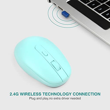 Rii Wireless Mouse RM700 2.4G Silent Mouse with USB Nano Receiver for Laptop,PC,Mac,Chromebook,Windows (Light Cyan) - color: Light cyan