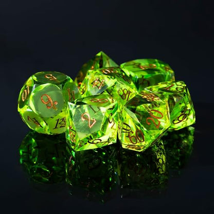 Resin DND Dice Set, 7 Pieces Handmade Sharp Edge Polyhedral Dice for Role Playing Game, Dice Accessory for D&D RPG Players and Starters d4 d6 d8 d10 d12 d20 with Gift Box (Light Green) - color: Light Green