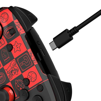 PDP REMATCH GLOW Enhanced Wireless Nintendo Switch Pro Controller, Rechargeable 40 hour battery power, Dual Programmable Gaming Buttons, 30-foot Connection, Super Mario Icon (Black/Red Glow in the Dark)