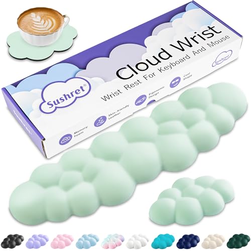 Sushret Cloud Wrist Rest Keyboard, Cloud Keyboard Wrist Pad Set with PU Leather Memory Foam, Cute Arm Rest for Palm Support, PC/Gaming Desk Accessories/Office Setup/Computer Hand Cushion - Light Green - color: 06 Light Green, size: Full Size