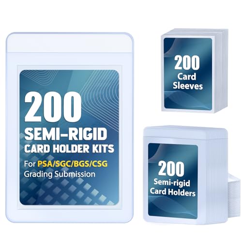 SAMYUCHO 200ct Semi-Rigid Card Holder and 200ct Penny Sleeves with 1/2" Lip | Double Protection, Trading Card Protector for PSA SGC BGS CSG Graded Card Submissions, For Grading Collection Storage Present - size: 200pcs+200pcs