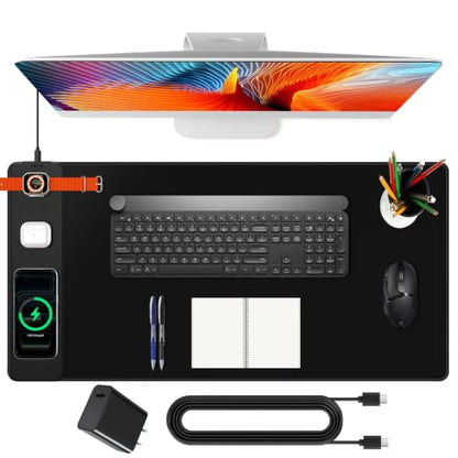 Mouse Pad with Magnetic Wireless Charging, Large Desk Mat, Non-Slip Mouse Mat, Keyboard Pad for Gaming, Desk, Office, PC - color: Black-Magnetic 3-Charge-31.5"x15.8"w/ Wall Charger