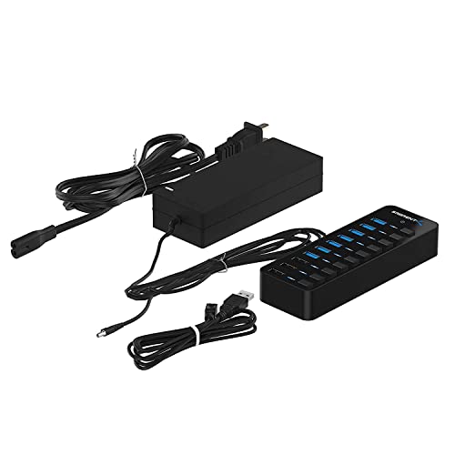 SABRENT 10-Port Powered USB 3.0 Hub, 3 Charging Ports, 60W (HB-B7C3) | Individual power switches & LEDs; for PC, Mac, Xbox, PS5, laptop, desktop - size: 10-Port - 7 USB 3.0 + 3 Charging