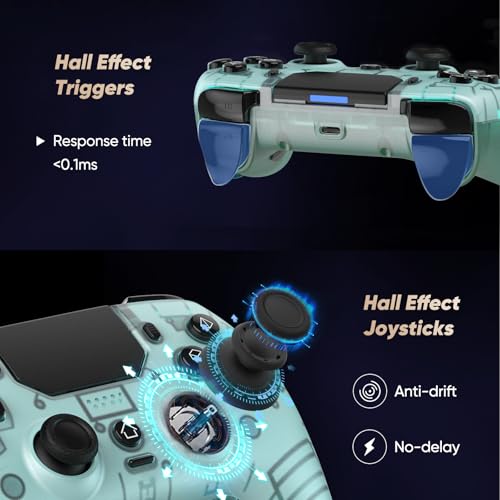 BETMI LED Wireless Controller for PS5, Pro/Slim/Steam Deck/PC(Frosted Blue) | Hall Joysticks/Trigger, Marco Back Button, Turbo, Dual Vibration, 6-Axis, 3.5mm Jack, Built-in Mic, Gamepad with Speaker - color: Frosted Blue
