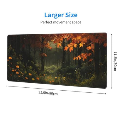 Large Gaming Mouse Pad Desk Mat, Dark Forest Extended Keyboard Mouse Pad Mousepad with Non-Slip Base and Stitched Edge Mouse Mat Desk Pad Mouse Pads for Desk Home Office, 31.5 x 11.8 - color: Dark Forest