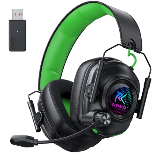 Wireless Gaming Headset with Noise Canceling Microphone for PC, PS5, PS4, Switch, Mac, 2.4 GHz Wireless & Bluetooth 5.4 Gaming Headphones, Cool RGB Lighting, 40Hr Battery, 50mm Drivers(Black Green) - color: Black Green