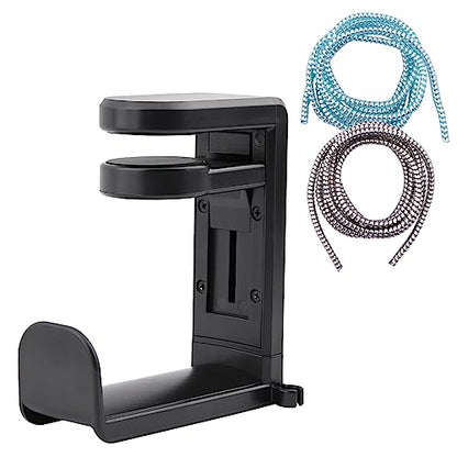 Headphone Stand, Desktop Headset Holder 360° Rotating & Adjustable Arm Clamp, Gaming Headset Hanger with 2 Data Cable Protection Ropes, for Controllers and Headphones
