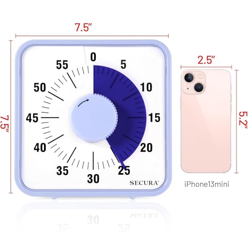 Secura 7.5 Inch Visual Timer, 60 Minute Oversize Visual Countdown Timer for Kids and Adults, Durable Mechanical Time Management Tool (Violet) - color: Purple & Purple