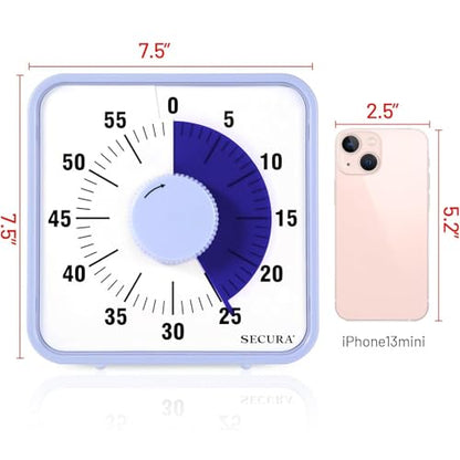 Secura 7.5 Inch Visual Timer, 60 Minute Oversize Visual Countdown Timer for Kids and Adults, Durable Mechanical Time Management Tool (Violet) - color: Purple & Purple
