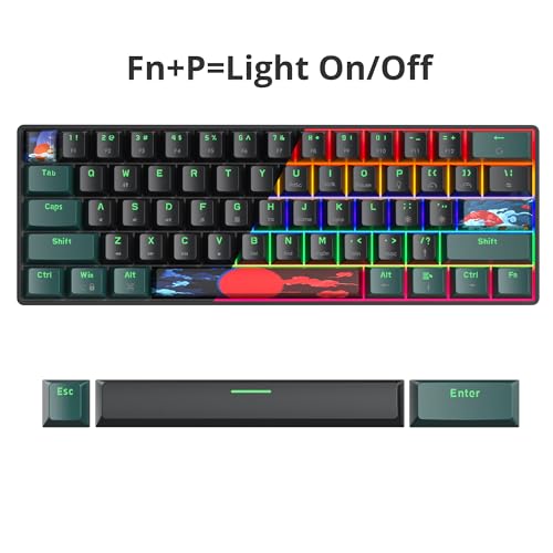 Portable 60% Mechanical Gaming Keyboard Green/Black, Rainbow Backlit Wired Key Board with Red Switch, Compact 61 Keys Mini Office Keyboards for Laptop PC (61 Soundwave B/Red Switch) - color: 61 Soundwave B/Red Switch