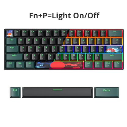 Portable 60% Mechanical Gaming Keyboard Green/Black, Rainbow Backlit Wired Key Board with Red Switch, Compact 61 Keys Mini Office Keyboards for Laptop PC (61 Soundwave B/Red Switch) - color: 61 Soundwave B/Red Switch