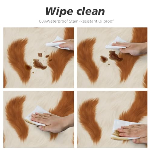 Famame Cow Brown Fur Skin Round Fitted Tablecloth with Elastic Protector Table Kitchen Dinner Waterproof Oil-Proof Table Covers Fits 40"-44", Small - color: Cow Brown Fur Skin, size: Small (40"-44")