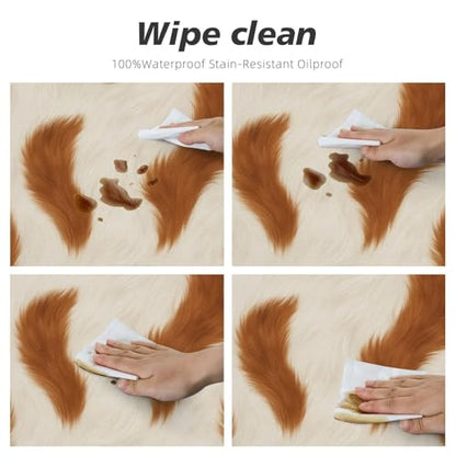 Famame Cow Brown Fur Skin Round Fitted Tablecloth with Elastic Protector Table Kitchen Dinner Waterproof Oil-Proof Table Covers Fits 40"-44", Small - color: Cow Brown Fur Skin, size: Small (40"-44")