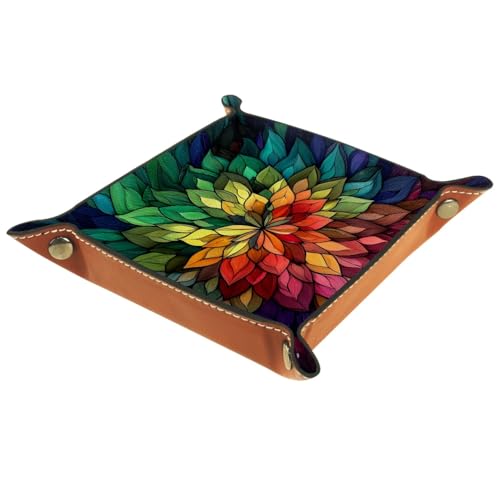 Colorful Leaves Herbs Dice Rolling Tray PU Leather DND & RPG Dice Mat, Portable Dice Rolling Mat Case Storage Box, Folding Scroll Dices Holder Trays for Tabletop Board Game, 6.3"x6.3" - color: Colorful Leaves Herbs, size: 6.3" x 6.3" x 1.2"