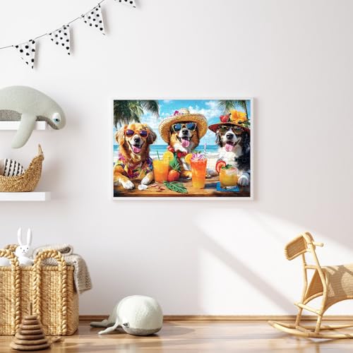 100 Piece Puzzles for Kids Ages 6-8, Dogs Summer Sips Jigsaw Puzzle, Educational Puzzle for Kids & Adults, 100 Piece Puzzles for Adults Large Piece for Seniors 15x11 in - style: Dogs Summer