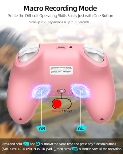Hall Effect iPhone Controller with Phone Clip, Wireless Bluetooth Game Controller for Android/iPhone/Apple Arcade MFi Games/PC/Switch with Macro/Lock Joystick Speed/6-Axis/Motors/Turbo/ABXY FUN Switch - color: Pink