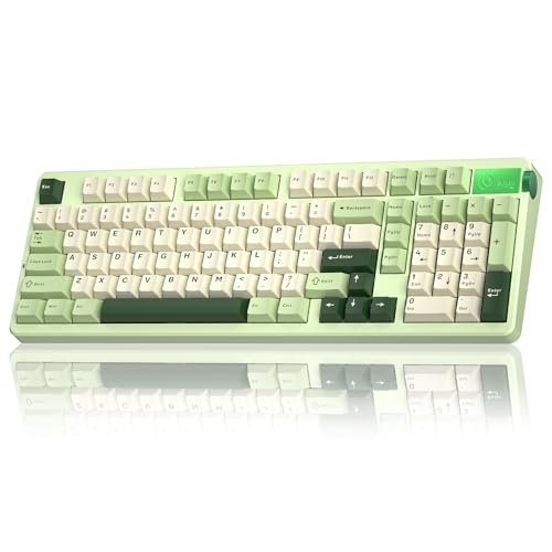 CORBOBO LEOBOG A98-96% Mechanical Keyboard Wireless, Tri-Mode BT5.0/2.4GHz/USB-C, Creamy Keyboard with Number Pad, Gasket Structure Hot Swappable, RGB Backlit Green Gaming Keyboards with Knob for PC - color: Creamy&Green