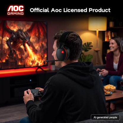 AOC 2.4GHz Wireless Gaming Headset for PS5, PS4 Fortnite & Call of Duty/FPS Gamers, PC, Switch, Bluetooth 6.0 Gaming Headphones with Noise Canceling Mic, 7.1 Virtual Surround, 45Hr Battery -BlackRed - color: Blackred