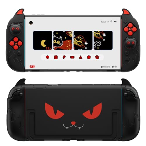 playvital Cute Demon Protective Shell for Nintendo Switch 2, Kawaii Anti-Slip Silicone Grip Cover + Dockable Hard Case for Nintendo Switch 2 with Thumb Grips & Sticker, Shockproof - Black - color: Black