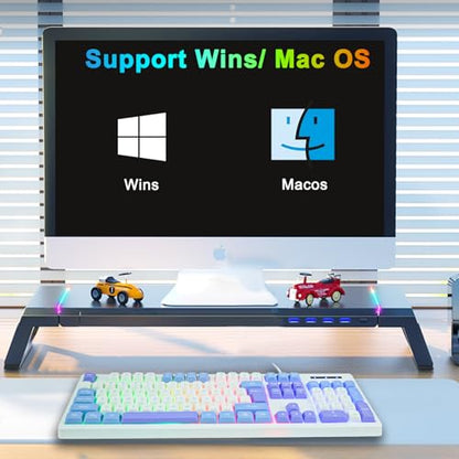 HUO JI Wired Gaming Keyboard with Rainbow LED Backlit, Floating Keys, Mechanical Feeling, Spill Resistant, Ergonomic Full Size for Xbox, PS Series, Desktop, Computer, PC (White Blue) - color: White Blue