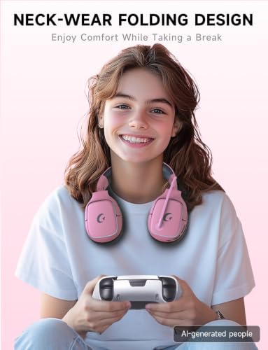 Gvyugke 2.4GHz Wireless Gaming Headsets for PS5, PS4, PC, Switch - Bluetooth 5.3 Gaming Headphones with Noise Canceling Mic, 7.1 Surround Sound, 70H Battery, Blue Lighting - Blush Pink - color: Blush Pink