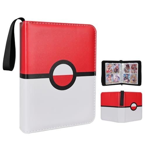 Collectible Trading Card Albums,4 Pocket Card Binder, 400 Double Sided Pocket,PU Premium Zip Trading Card Binder for TCG, MTG,Sports Cards (Red White) - color: Red White