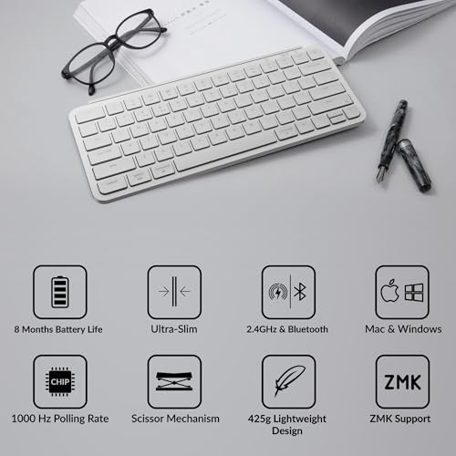 Keychron B1 Pro Ultra-Slim ZMK/Launcher Wireless Bluetooth 2.4 GHz/Wired Connection Keyboard for Mac Windows Linux - White - color: White