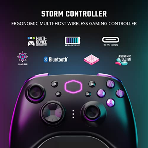 Cooler Master Storm Controller Wireless Gaming Controller, Vibration Motors,Hybrid D-Pad, 40 Hour Battery Life, Wireless, Bluetooth 5.0, Wired USB-C Compatible PC|Android (CMI-GSCX-BK1)