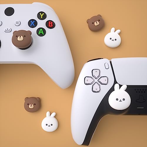 PlayVital Cute Thumb Grip Caps for ps5, Edge, ps4 Controller, Silicone Analog Stick Cover for Xbox Series X/S, Elite Series 2, Thumbstick Caps for Switch 2 Pro Controller - Chubby Bear & Smiley Bunny - color: Chubby Bear & Smiley Bunny