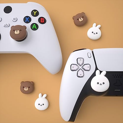 PlayVital Cute Thumb Grip Caps for ps5, Edge, ps4 Controller, Silicone Analog Stick Cover for Xbox Series X/S, Elite Series 2, Thumbstick Caps for Switch 2 Pro Controller - Chubby Bear & Smiley Bunny - color: Chubby Bear & Smiley Bunny