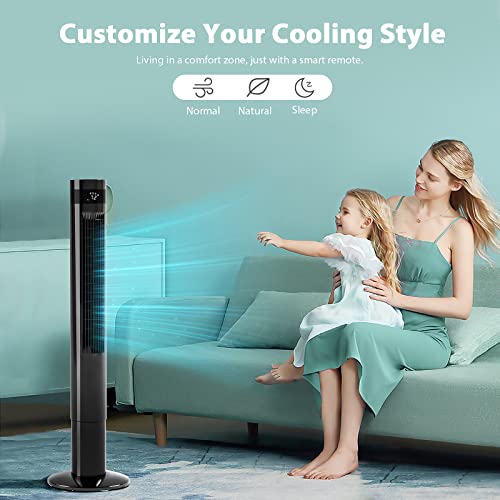 Antarctic Star Tower Fan Portable Electric Oscillating Fan Quiet Cooling Remote Control Standing Bladeless Floor Fans 3 Speeds Wind Modes Timer Bedroom Office (43 inch, Black) | Quiet Cooling Remote Control Standing Bladeless Floor Fans 3 Speeds Wind Mode
