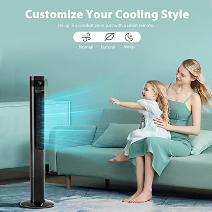 Antarctic Star Tower Fan Portable Electric Oscillating Fan Quiet Cooling Remote Control Standing Bladeless Floor Fans 3 Speeds Wind Modes Timer Bedroom Office (43 inch, Black) | Quiet Cooling Remote Control Standing Bladeless Floor Fans 3 Speeds Wind Mode