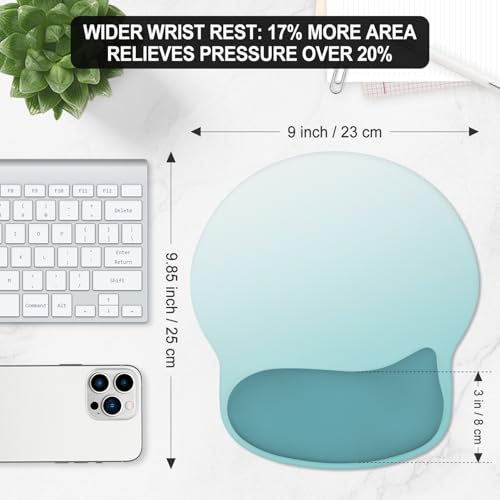 ITNRSIIET Ergonomic Mouse Pad with Wider Memory Foam Wrist Rest +17%, Curved Cushion Reduces Pressure 20%, Pain Relief, Non-Slip, Smooth, Cute Color Desk Accessory, 9.85 x 9 inch, Light Green Gradient - color: Light Green Gradient