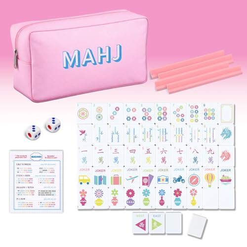 Soulchen Mini American Mahjong Tile Set Include 160 0.8 Inch Mahjong Tiles 2 Dice 4 Wooden Rulers 1 Accessory Bag 4 Beginner Rule Cards(Stylish) - style: Stylish