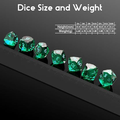 Crystal Multifaceted Polyhedral Dice Set 7 PCS for DND, RPG Tabletop Gaming, Collectors | Tinbox Packing, Gemstone Effect Dice (Crystal Teal) - color: Crystal Teal